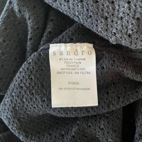 Sandro Womens Sweater Back Zip Scoop‎ Neck Open Knit Black Cotton Size 1 Paris - Picture 6 of 10
